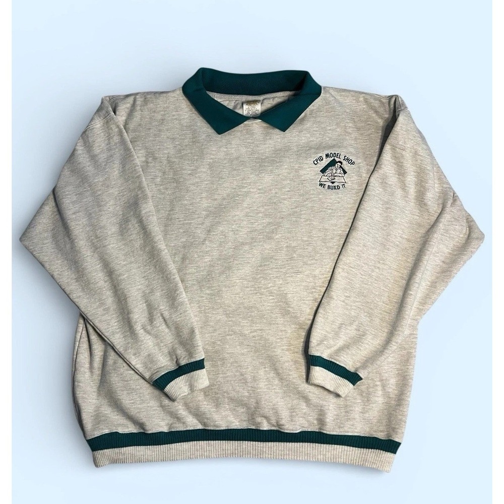 Vintage 90's XEROX CPID Sweatshirt XL Gray Green Trim Preppy Made in USA Retro